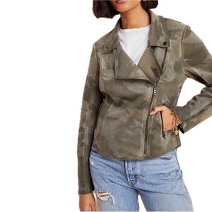 ANTHROPOLOGIE Marrakech Camo Faux Suede Moto Jacket Medium EUC